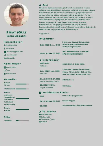 Maden Mühendisi Cv Örnekleri cv indir